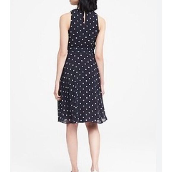 Banana republic sundress navy polka dot fit and flare chiffon dress 6petite - Picture 2 of 15